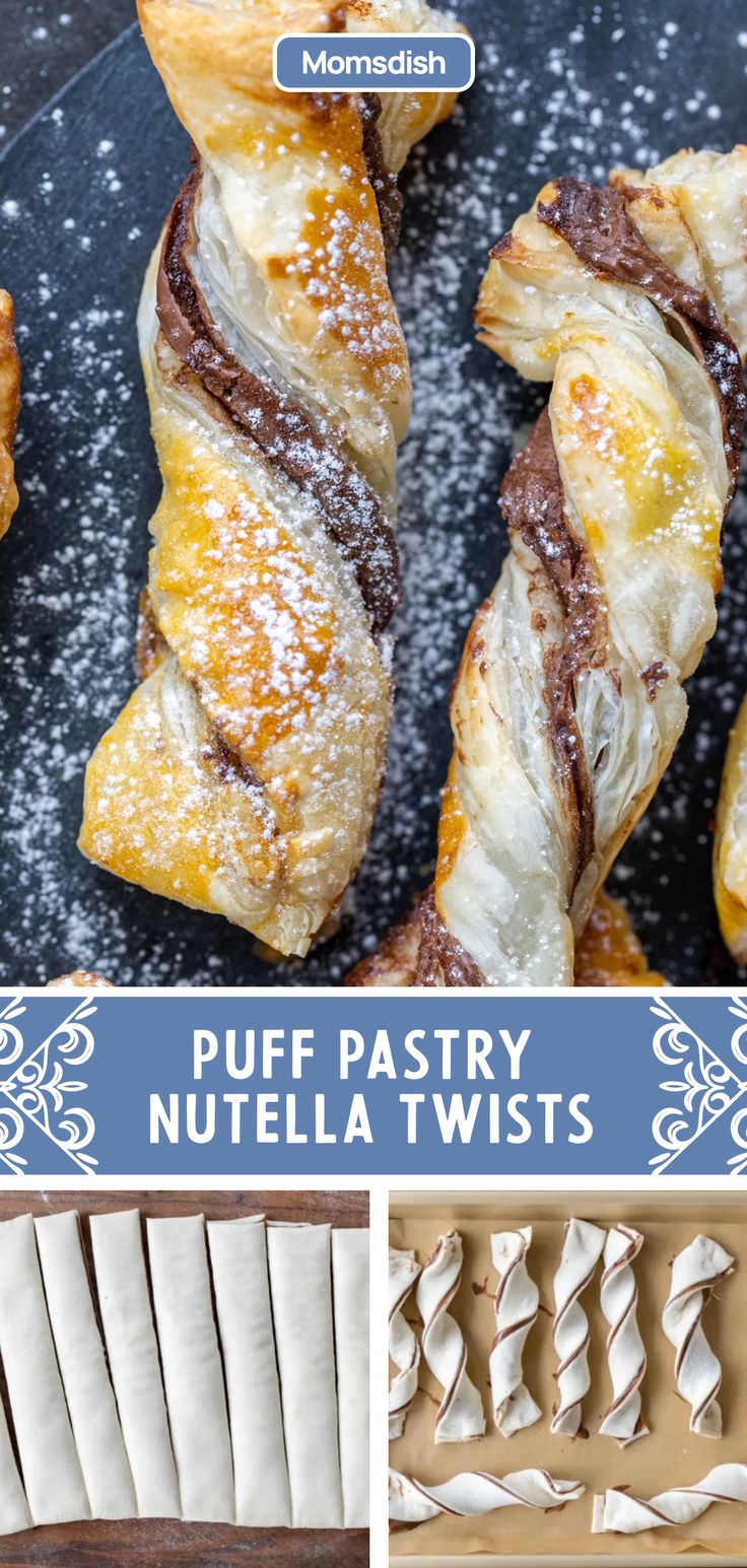 puff pastry nutella twists are displayed on a plate