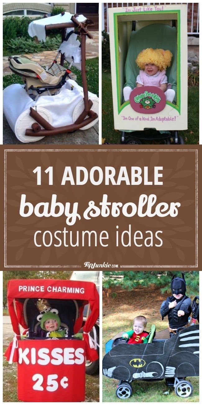 some baby clothes and toys are on display with the words, 11 adorable baby strollers costume ideas