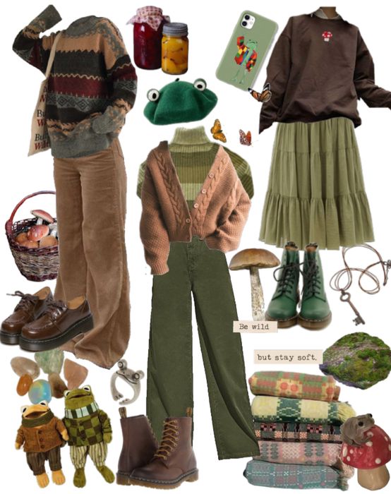 Goblin Core Plus Size, Cottagecore Outfits With Jeans, Earthy Vintage Outfits, Outfit Ideas Goblincore, Cottagecore Business Casual, Gardencore Outfit, Naturecore Aesthetic Outfit, Ghiblicore Outfits, Hobbitcore Outfits