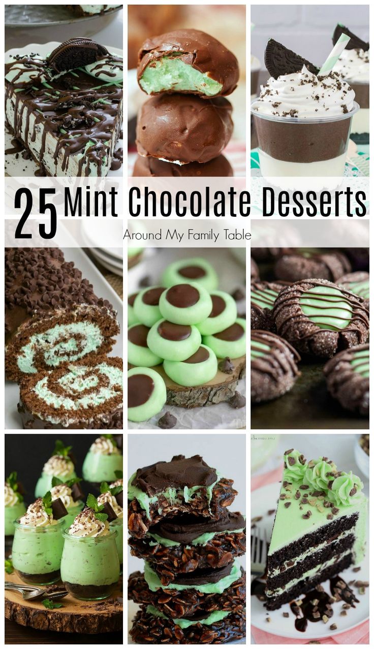 25 mint chocolate desserts are featured in this collage