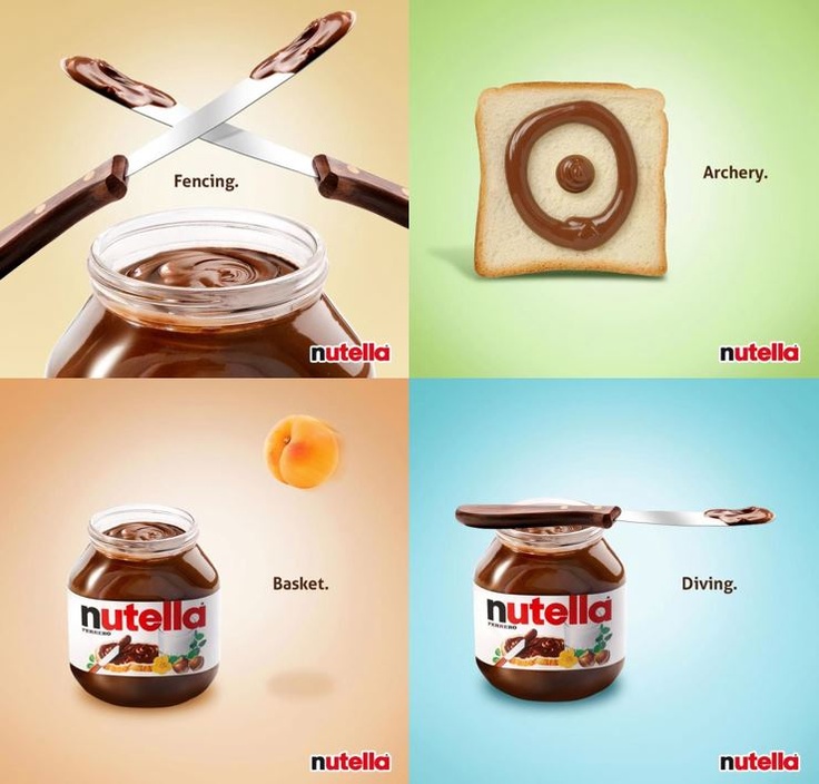 four different ads with peanut butter and nutella