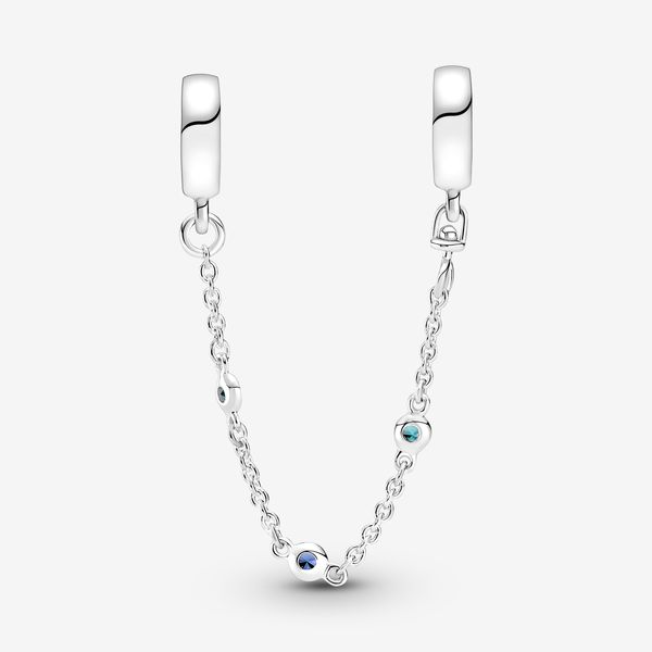 Keep your ocean treasures safe with this sea-inspired safety chain. Made from sterling silver, each bail has threads inside to secure the charms on your Pandora Moments bracelet. It features three blue man-made crystals on the chain to bring a touch of the ocean to your styling. - Pandora Triple Blue Stone Safety Chain - Sterling silver / Man-made crystal / Blue - Sz. 2 in Pandora Safety Chain, Pandora Blue, Charms Pandora, Bracelet Pandora, Safety Chain, Bracelet Collection, Pandora Bracelet, Pandora Jewelry, Silver Man