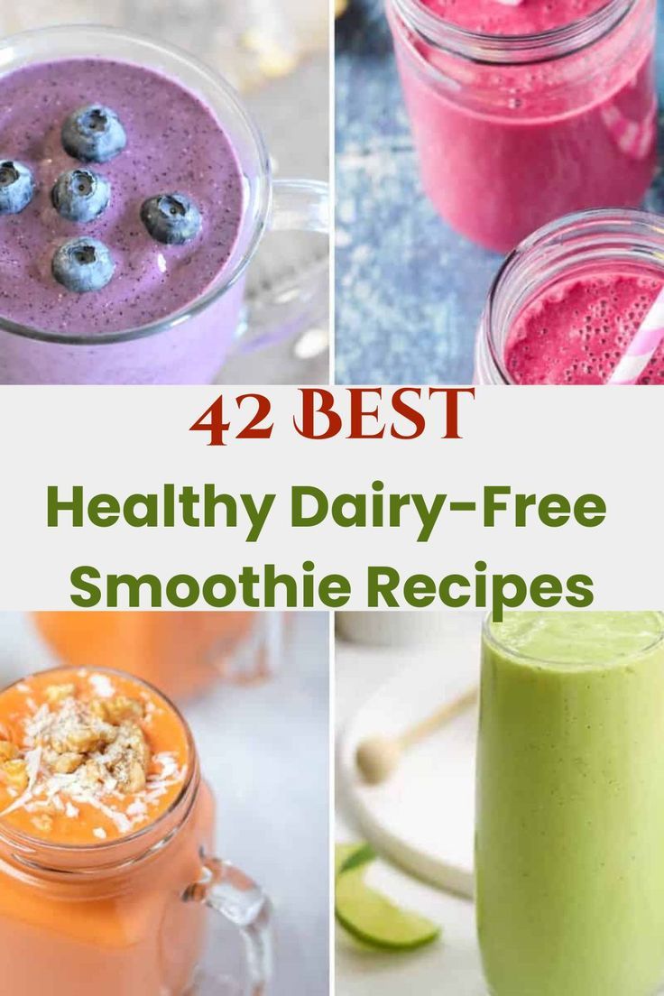 collage of dairy free smoothies Vegan Protein Smoothie Recipes, Non Dairy Smoothie Recipes, Smoothie Recipes No Milk, Smoothies Dairy Free, Dairy Free Smoothie Recipes, Non Dairy Smoothie, Fodmap Smoothies, Protein Shakes For Kids, Plant Based Smoothies