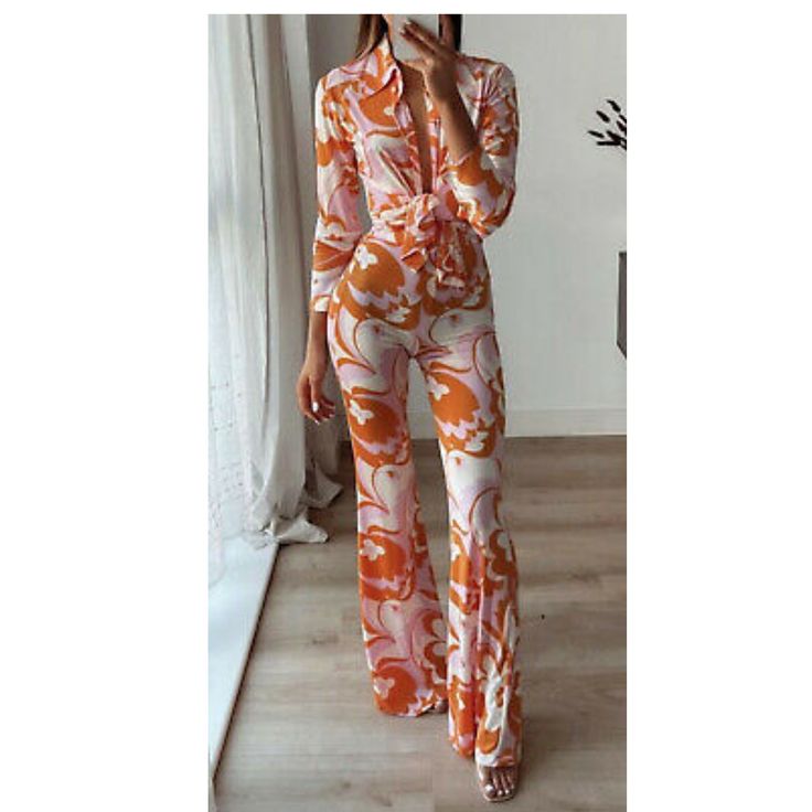 Zara Printed Flared Trousers - Multicoloured. 100% Genuine & Authentic Zara Item. High-Waist Trousers With An Elastic Waistband. Flared Hems. 93% Polyester. New Ss 2021 Collection. Fitted Wide Leg Jumpsuit For Spring, High-waisted Jumpsuits And Rompers For Summer, Fitted High-waisted Summer Jumpsuits And Rompers, Fitted High-waisted Jumpsuits And Rompers For Summer, Spring Printed Fitted Sets, Spring Fitted Printed Sets, Orange Stretch Jumpsuits And Rompers For Spring, Chic Fitted Printed Sets, Chic Fitted Floral Print Bottoms