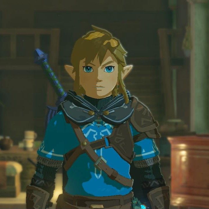 the legend of zelda is standing in front of a building with an arrow on his shoulder