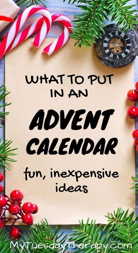 a sign that says what to put in an adventure calendar fun, expensive ideas