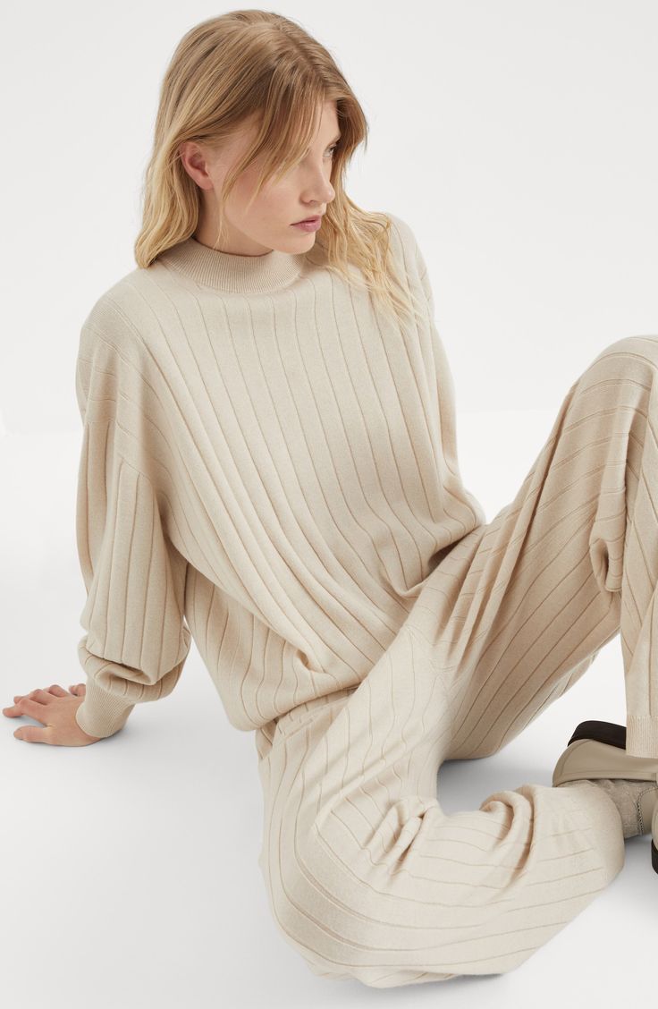 The noble cashmere fiber is characterized by an extreme fineness and also for its precious insulating qualities which guarantee warmth, providing coverage and lightness when worn. Crew-neck in rib knit Drop shoulder Wide sleeve Nickel-free monili decoration Neutral Knitwear, Rib Knitting, White Cashmere Sweater, Rib Sweater, Latest Sweater, Ribbed Turtleneck Sweater, Cashmere Sweater Women, Womens Cashmere, Detailed Sweater