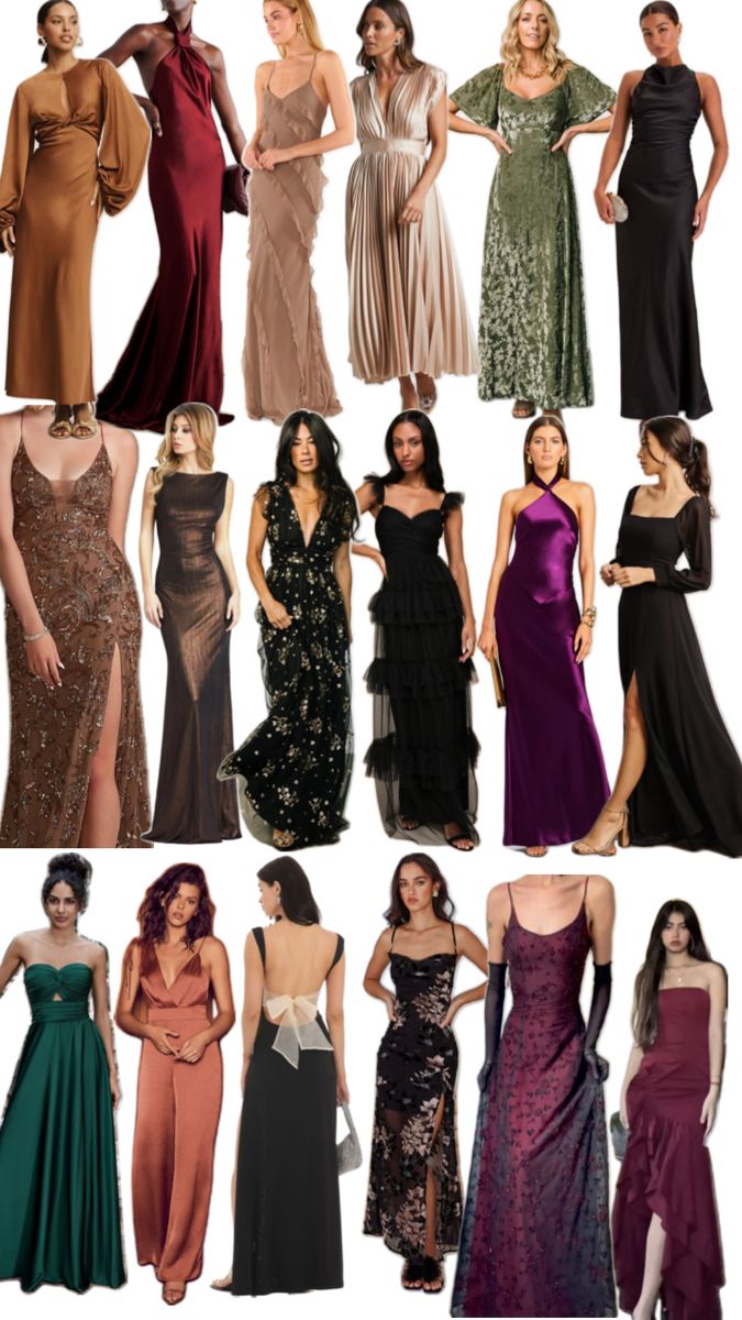 many different types of women in evening dresses