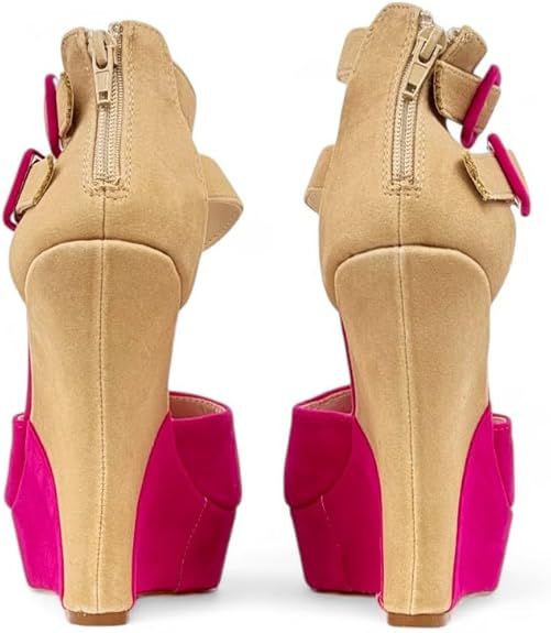 Liliana Women's Wedge High Heels Platform Sandals With Ankle Strap Wedge sandals Monaco-1 Luxury 4-inch Wedge Heels, Pink Wedge Heels With 4-inch Heel, Pink 4-inch Wedge Heels, Red Wedge Heels With 4-inch Heel, Summer Synthetic Wedge Sandals With 4-inch Heel, Wedge Loafers, High Heel Wedges, Ankle Strap Wedges, Wedge Pumps