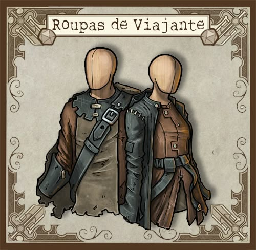 two mannequins dressed in medieval clothing with the caption roupas de viajante