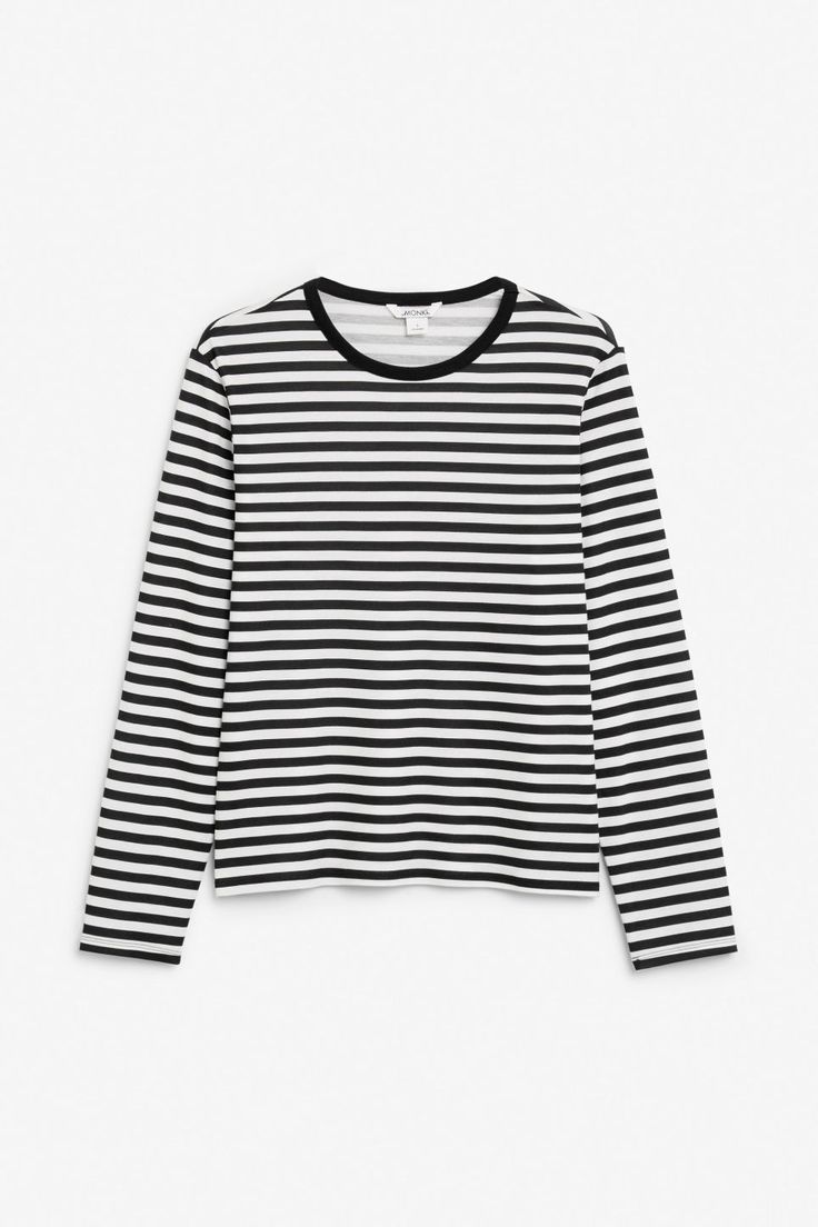 zoomed image Basic Long Sleeve Tee, White Pencil, White Long Sleeve Top, Striped Long Sleeve Tee, Top Shirt Women, Long Sleeve Tee Shirts, Knitwear Cardigan, Knitted Jumper, Striped Tee