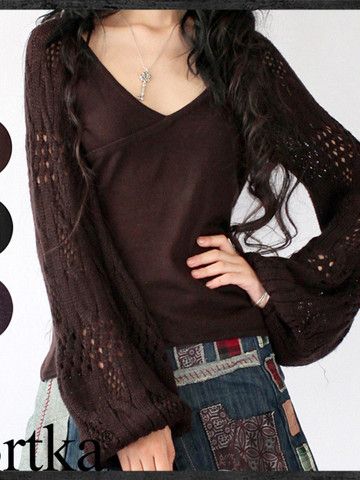 Sahara v-neck lantern sleeve knitted sweater Winter Hippie Outfits, Fantasy Sweater, Shirt And Tie, Purple Coffee, V Neck Pullover, B Fashion, Coffee Black, Colors Purple, Kinds Of Clothes