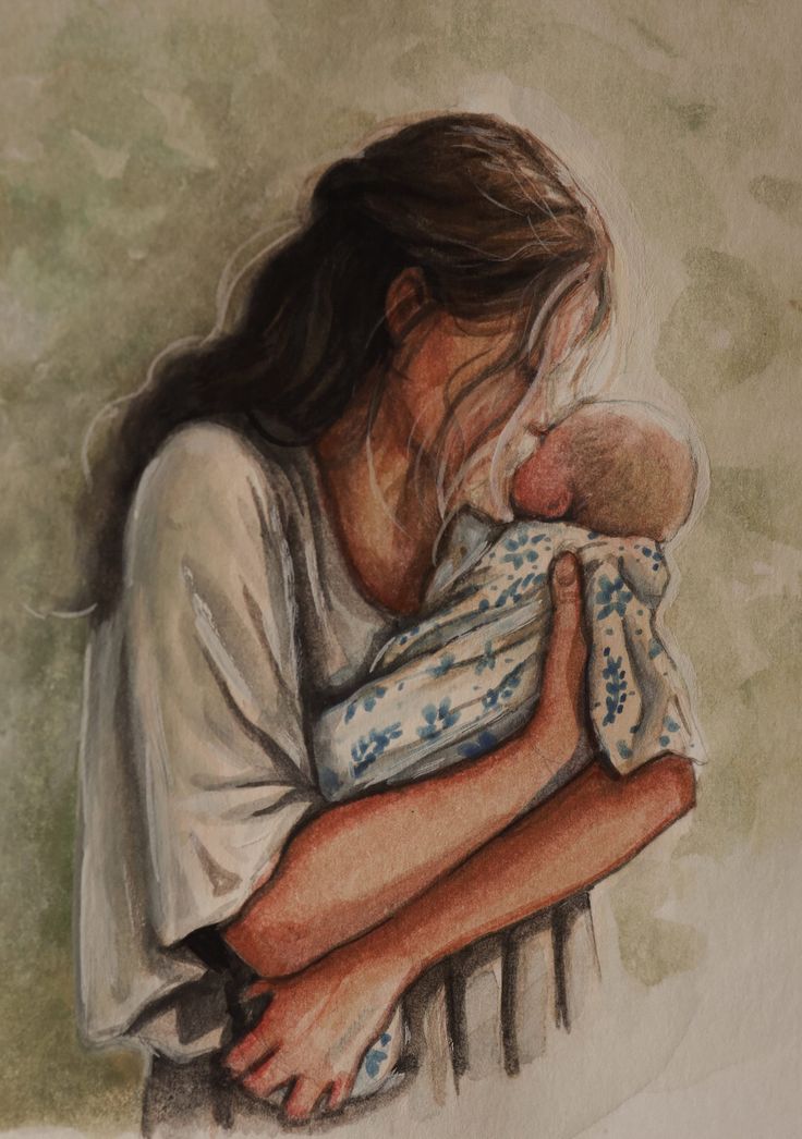 a drawing of a woman holding a baby