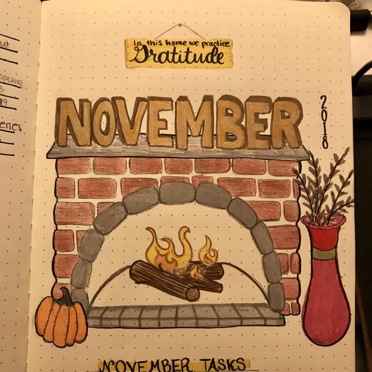 a drawing of a fireplace with the words november written on it