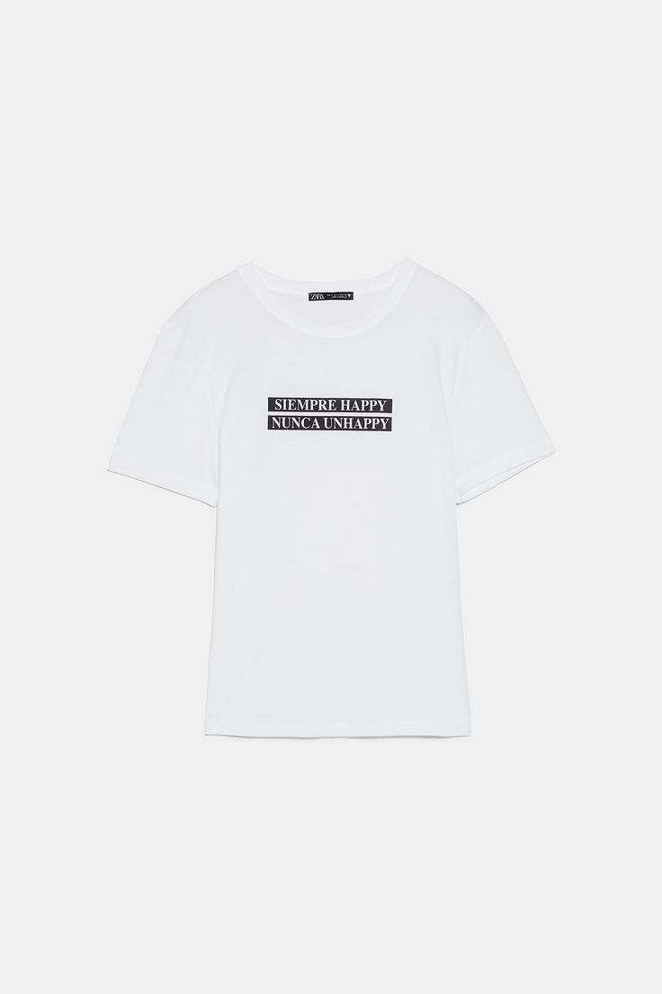 FRONT PRINT T-SHIRT-View All-T-SHIRTS-WOMAN | ZARA United States Clothes Jewelry, Contrast Trim, Zara United States, Fashion Clothes, White Undershirt, Print T Shirt, Round Neck, Womens Shirts, Short Sleeves