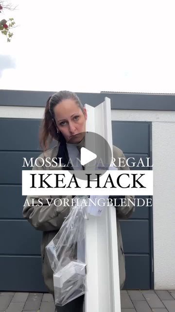 a woman standing next to a white pole with plastic bags on her head and the words mosslan regai ikea hack