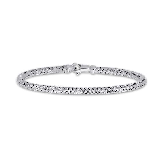 A distinctive woven texture gives this elegant stackable women's bangle dynamic appeal. Crafted of 14K white gold, the 7.25-inch bangle is 4mm in width and secures in place with a lobster clasp. Weave Bracelet, Womens Bangles, Jared The Galleria Of Jewelry, Woven Texture, Woven Bracelets, Fashion Bracelets, Rope Bracelet, Diamond Bracelet, Lobster Clasp