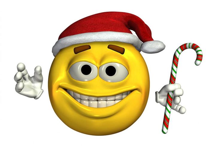 a smiley face wearing a santa hat and holding a candy cane