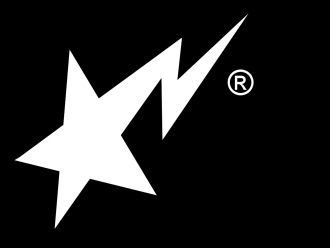 an image of a white star with the letter r on it's black background