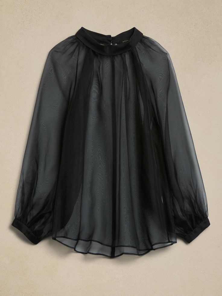 Mirage Silk Organza Shirt | Banana Republic Fall Blouse With Sheer Sleeves For Layering, Sheer Silk Long Sleeve Blouse, Spring Sheer Silk Chiffon Blouse, Fall Silk Sheer Blouse, Sheer Organza Tops For Spring, Spring Sheer Organza Tops, Silk Chiffon Top With Sheer Long Sleeves, Organza Top With Sheer Long Sleeves, Silk Chiffon Long Sleeve Party Tops