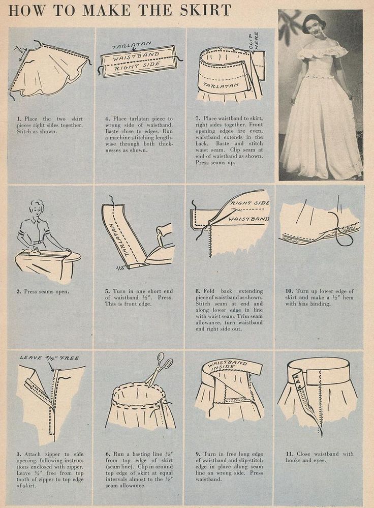 instructions for how to make the skirt from an old sewing pattern, with pictures and instructions