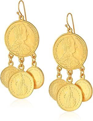 Ben-Amun Moroccan Coin 24K Gold Plated Vintage Earrings Coin Earrings, Gold Diamond Earrings, Gold Earrings Designs, Gold Coin, Jewelry Images, Coin Jewelry, Sterling Silver Flowers, Modern Earrings, Gold Drop Earrings