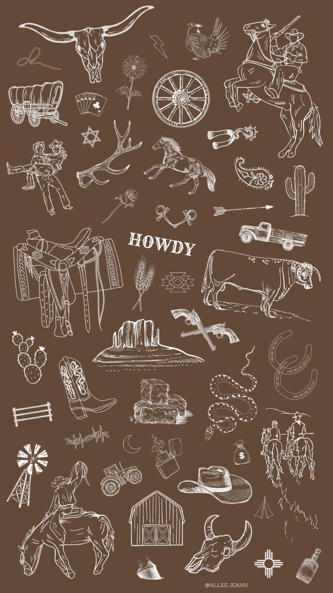 a drawing of various things on a brown background