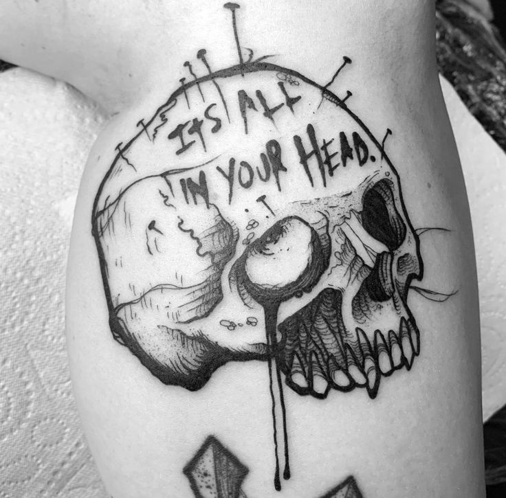 a black and white photo of a skull with the words, i'm your head on it