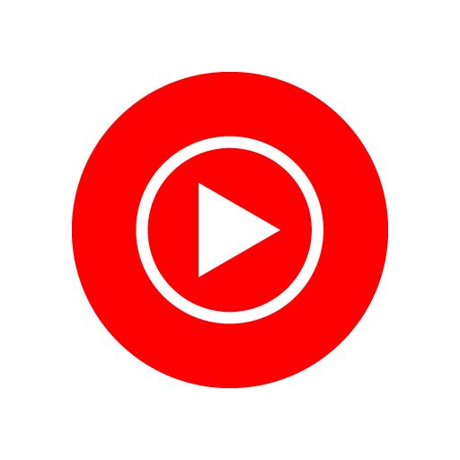 a red circle with a white play button in it's center on a white background