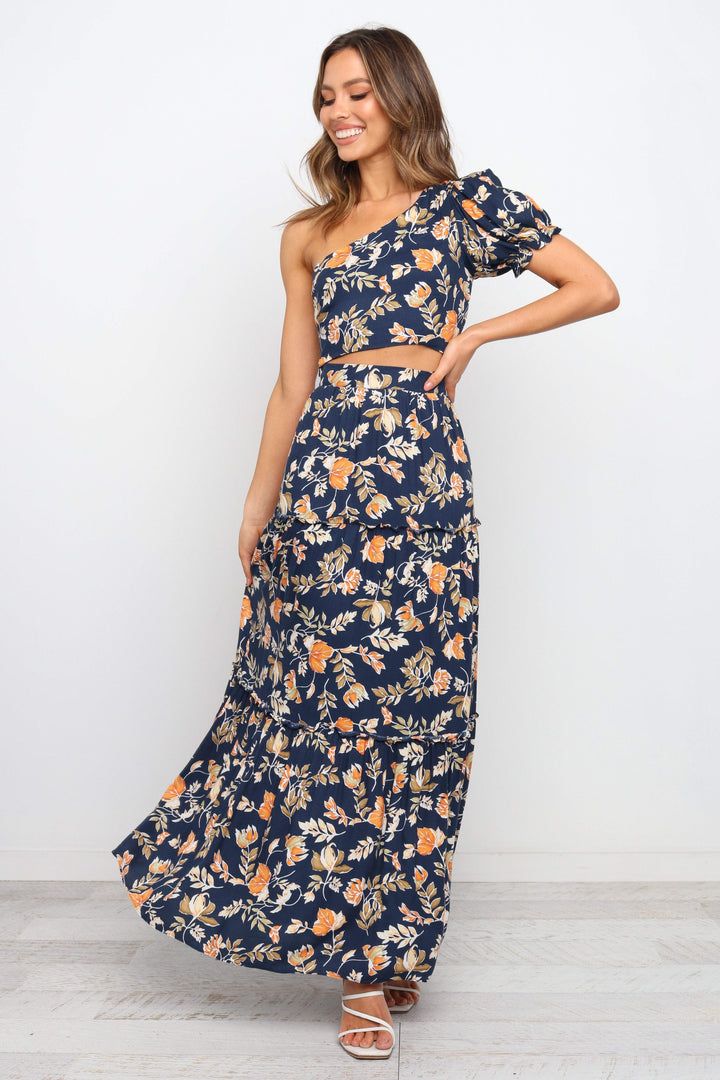 Deaville Skirt - Navy - Petal & Pup USA Spring Relaxed Fit Tiered Maxi Dress, Spring Maxi Dress With Relaxed Skirt, Voluminous Ruffled Maxi Skirt For Summer, Flowy High-waist Maxi Skirt For Summer, Maxi-length Floral Print Bottoms For Day Out, Maxi Length Floral Print Bottoms For Day Out, Summer Tiered Maxi Dress With Flowy Skirt, Spring Vacation Wide-leg Maxi Dress, Wide Leg Spring Maxi Dress For Vacation