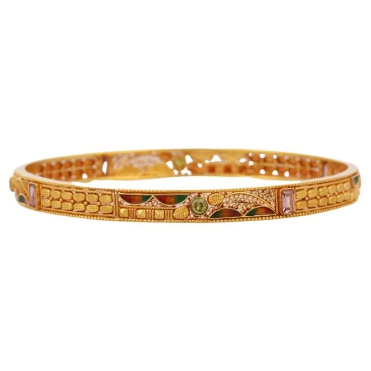 Enameled Bangle in 18K Gold. It’s a great jewelry ornament to wear on occasions and at the same time works as a wonderful gift for your loved ones. These lovely statement pieces are perfect generation jewelry to pass on. Bangles feel comfortable while wearing it as it is lightweight, designer and skin friendly. Our handmade solid gold bangles are a stylish accessory which is perfect for your daily casual wear or work formal wear. PRODUCT DETAILS :- > Material - 18K Solid Yellow Gold > Gross Weig 22k Gold Meenakari Bangle Bracelet, Gold Fusion Bangle For Formal Occasions, Yellow Gold Meenakari Bangle As Gift, Yellow Gold Meenakari Bangle For Gifts, Yellow Gold Meenakari Bracelets As Gift, Elegant Openable Bangle For Celebration, Elegant Multicolor Festive Bracelets, 22k Gold Meenakari Bracelets As Gift, Multicolor Gold Bangle Bracelet As A Gift