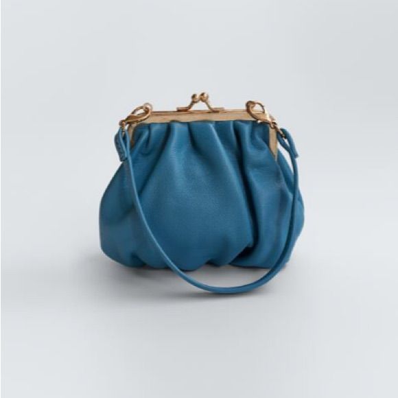 Genuine Zara New With Tag Material: Leather Upper Color: Aqua Blue Vintage Chic! Leather Hand Strap. Chain Strap Not Part Of Bag. Love Love Pretty Blue Color Zara Tote Bags, Zara Purse, Small Coin Purse, Denim Shoulder Bags, Zara Bags, Mini Bucket Bags, Color Aqua, Chic Leather, Quilted Crossbody Bag