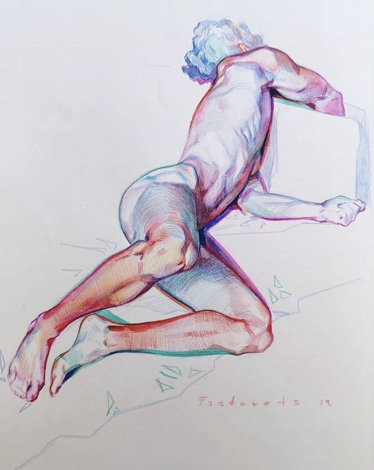 a drawing of a man bending over with his legs spread out and hands on his hips