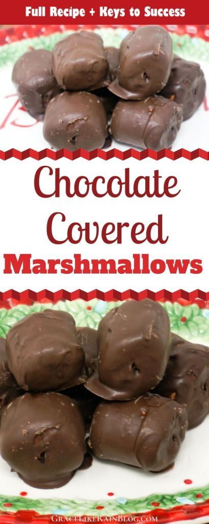 chocolate covered marshmallows on a plate with the title overlaying it