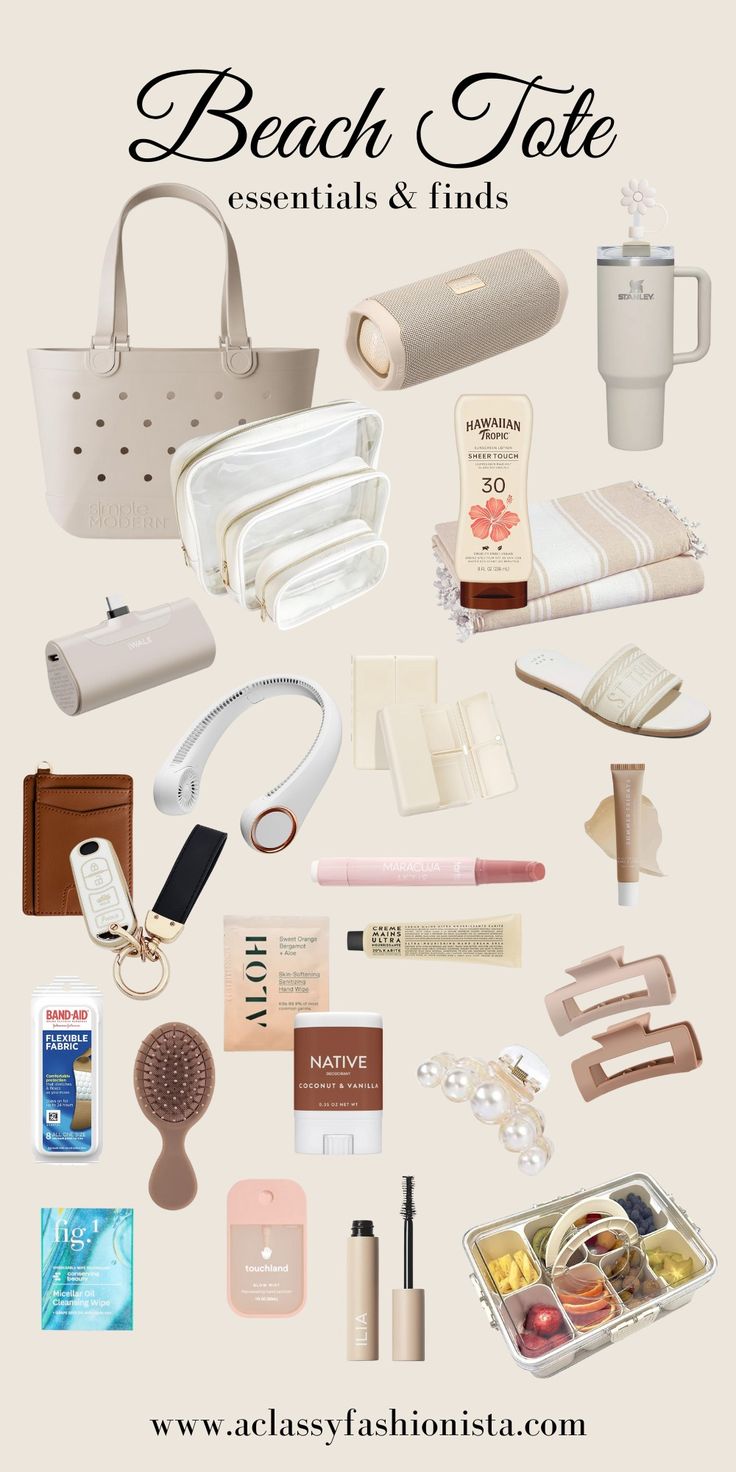 BEACH TOTE ESSENTIALS & FINDS - A Classy Fashionista Pack Beach Bag, What To Put In Your Beach Bag, What’s In My Beach Bag, Things To Bring To The Beach, What To Pack For The Beach, Beach Essentials For Women, Pool Bag Essentials, Tote Essentials, Packing For The Beach