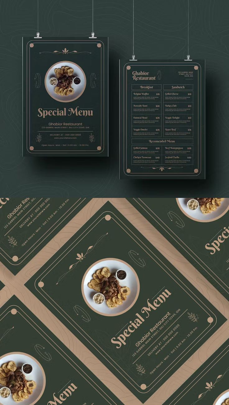 the menu is designed to look like an elegant restaurant