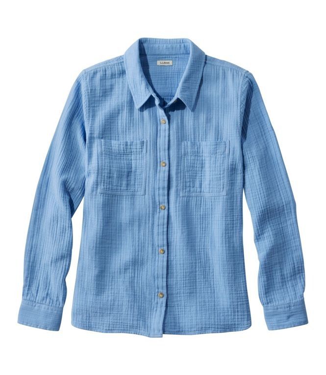 Women's Cloud Gauze Shirt, Long-Sleeve | Shirts & Tops at L.L.Bean Casual Crinkle Texture Shirt For Spring, Fall Cotton Tops With Crinkle Texture, Daywear Long Sleeve Tops With Crinkle Texture, Long Sleeve Tops With Crinkle Texture For Daywear, Casual Crinkle Texture Button-up Tops, Casual Button-up Top With Crinkle Texture, Casual Long Sleeve Tops With Crinkle Texture, Summer Cotton Shirt With Crinkle Texture, Long Sleeve Summer Tops With Crinkle Texture