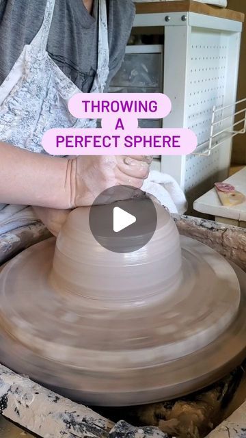 a person making a vase on a potter's wheel with the words throwing a perfect sphere