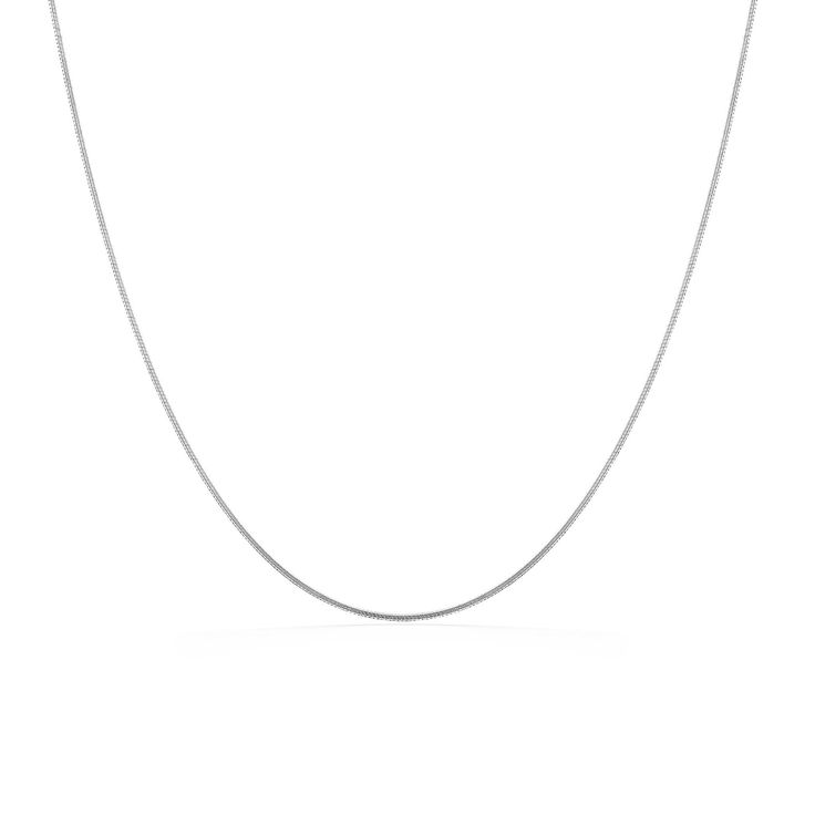 14K White Gold Diamond Cut Snake Chain. The chain measures approximately 16" in length and approximately 0.8mm in width. 14k Gold Silver Chain Necklace With Delicate Chain, 14k Gold Delicate Chain Necklace In Silver, 14k Gold Delicate Silver Chain Necklace, Classic White Gold Chain Necklace With Delicate Chain, Classic White Gold Delicate Chain Necklace, Minimalist Round Curb Chain Necklace, Classic White Gold Necklace With Cable Chain, White Gold Minimalist Cable Chain Necklace, Minimalist White Gold Cable Chain Necklace