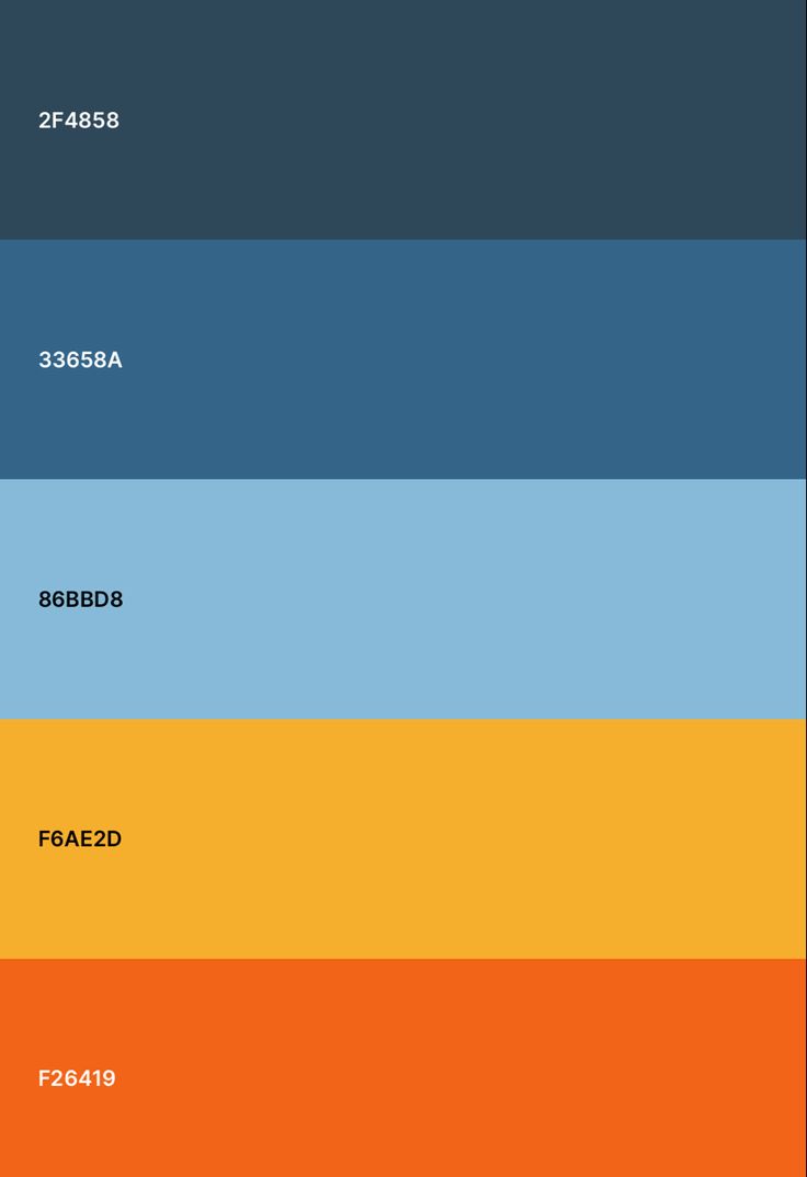 the color scheme for an orange, blue and yellow palette is shown in three different shades