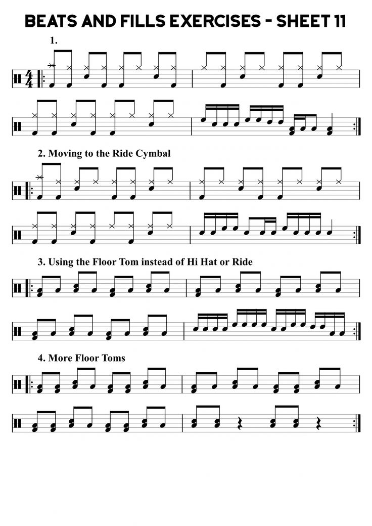 sheet music with notes and tabs for the beatles album, beats and fills exercises - sheet 1