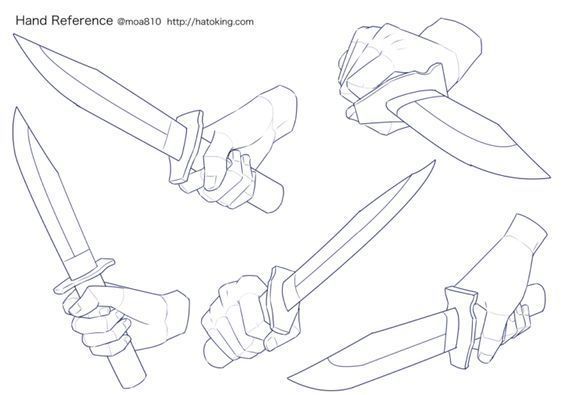 four different types of knifes are shown in this drawing technique, each with their own hand - held knives