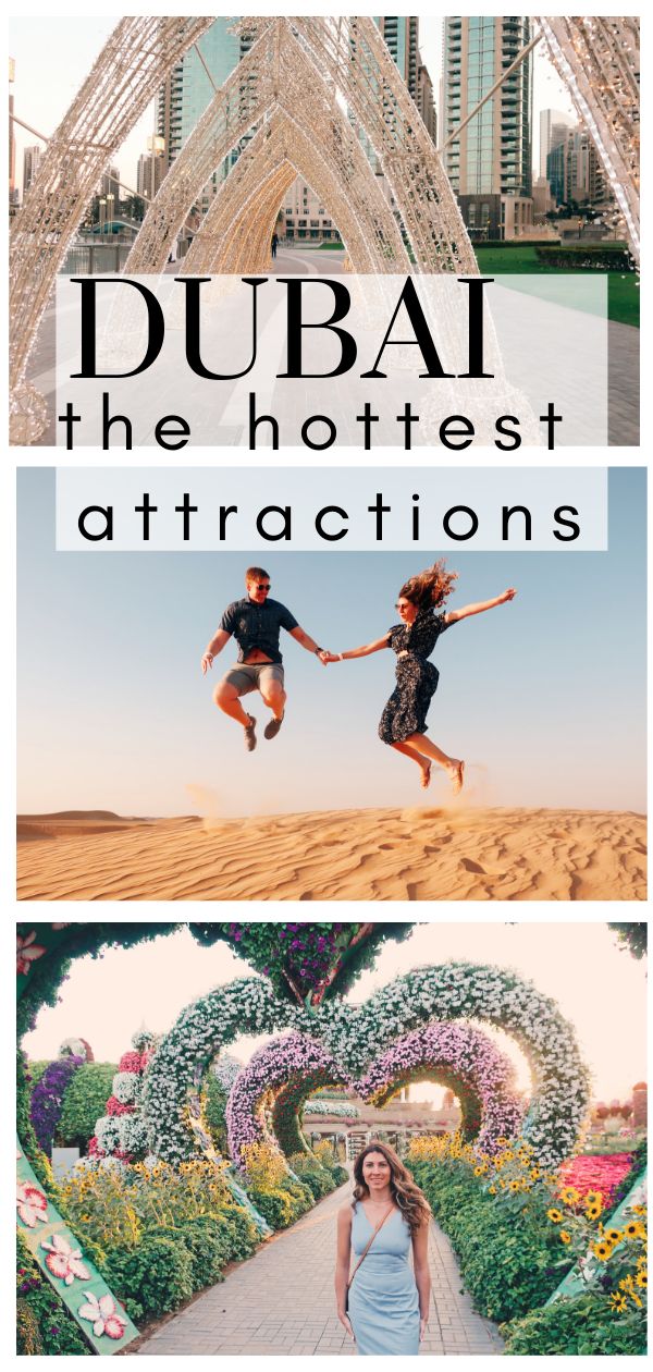 two photos with the words, dubai the hotest attractions in front of them and an image