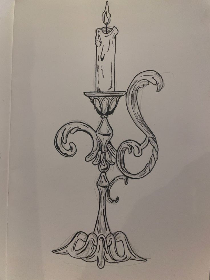 a drawing of a candle on a table