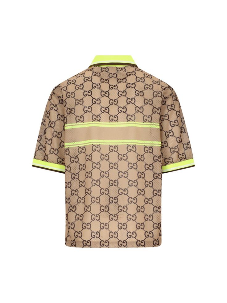 100% Polyester Gucci Short Sleeve Shirt For Summer, Casual Gucci Shirt For Summer, Casual Summer Shirt By Gucci, Designer Collared Tops With Relaxed Fit, Gucci Casual Summer Shirt, Gucci Collared Tops For Summer, Casual Gucci Collared Top, Casual Gucci Summer Shirt, Luxury Collared Shirt With Relaxed Fit