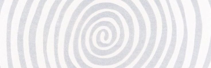 a white and gray striped wallpaper with an abstract spiral design in the center,