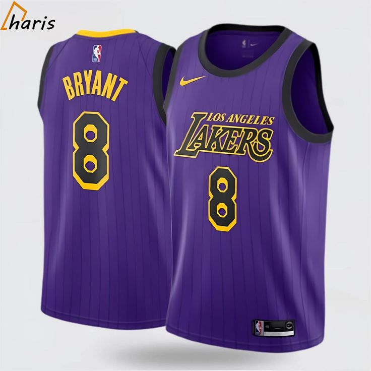 the los angeles lakers's purple nike jersey is shown in front of a white background