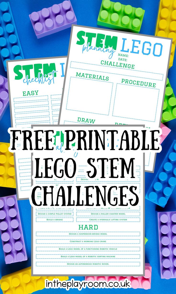 STEM LEGO Challenges With Free Printable - In The Playroom Lego Stem Activities, Lego Stem Challenge, Lego Stem, Elementary Printables, Elementary Stem Activities, Steam Challenges, Used Legos, Stem Classes, Lego Challenge