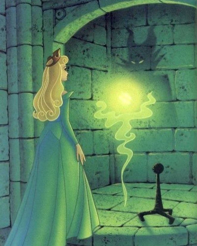 the princess is standing in front of an open fire place and looking at something green