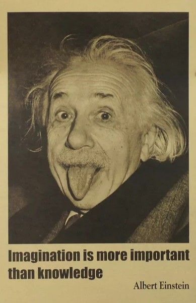 an advertisement for albert einstein with the caption that reads, imagination is more important than knowledge